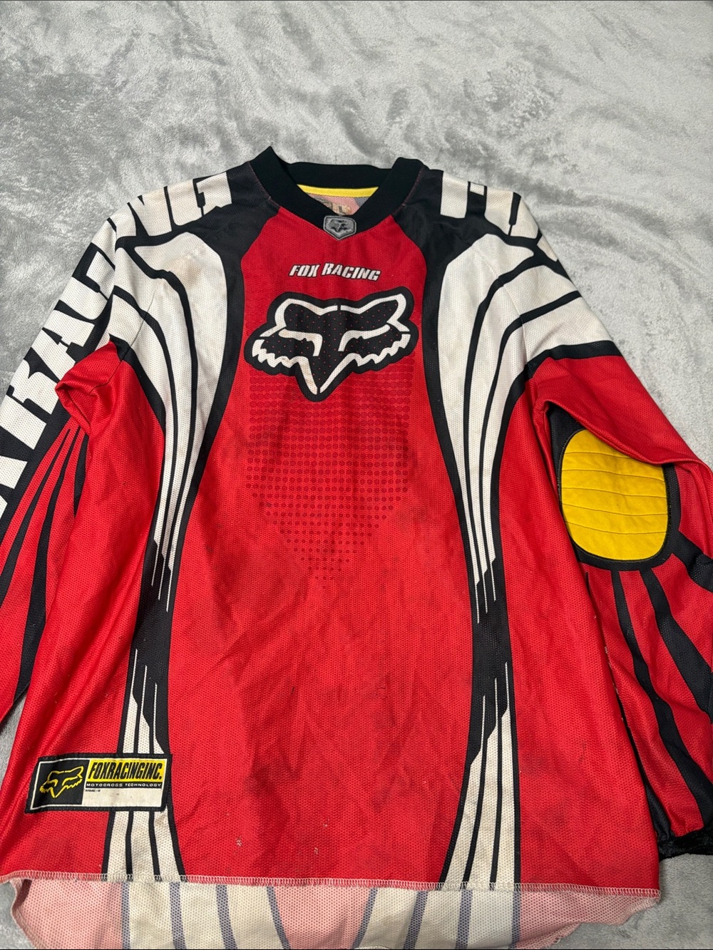 Fox Red, Black & White Mens Motocross Jersey with Yellow Accents